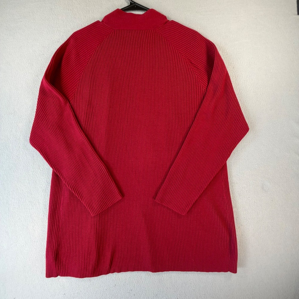 Blair Ribbed Cardigan Sweater Women Large Red Longline Open Front Knit Preppy L - Picture 7 of 9